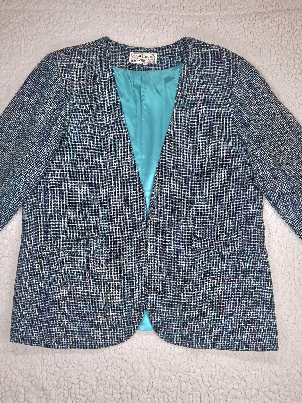 Woolrich Women's Teal Tweed Open-Front Blazer